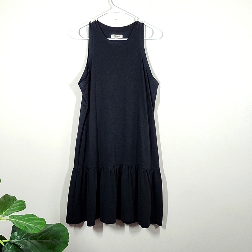 MADEWELL Brightside Ruffle Tank Mini Dress tiered Black Summer Basic medium